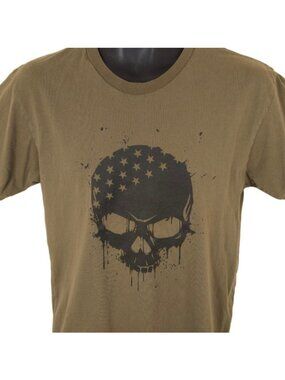 American Flag Skull T Shirt Mens Size Medium Military Army Green Skeleton